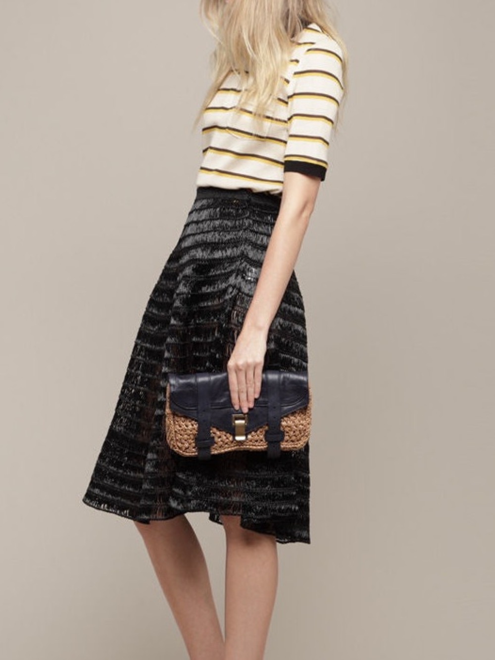 PROENZA SCHOULER PS1 Raffia Pochette Navy & Tan